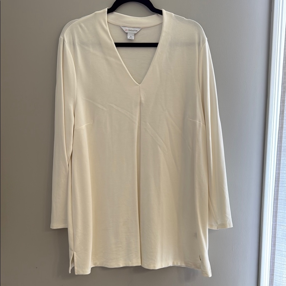 Eileen Fisher Cream Long Sleeve V-Neck Tunic